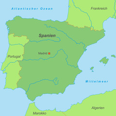 Spanien in grün (beschriftet) - Vektor