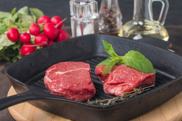 Raw fresh beef Steak on grill pan