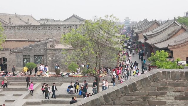 a crowded ancient city of pingyao china dolly