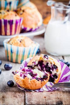 homemade blueberry muffin with milk