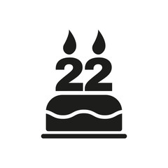 The birthday cake with candles in the form of number 22 icon. Birthday symbol. Flat