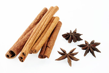 Cinnamon and poikak isolated on white background.