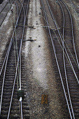 Crossing railways near a station in Germany.