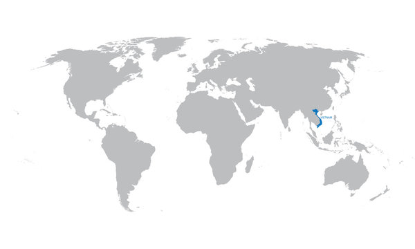 vector world map with indication of Vietnam