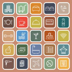 Hotel line flat icons on orange background