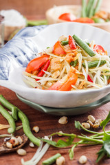 Thai papaya salad also known as Som Tum from Thailand