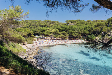 Stunning view of Macarella bay and azure sea water, Menorca, Bal - obrazy, fototapety, plakaty