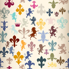 Seamless wallpaper pattern with heraldic elements
