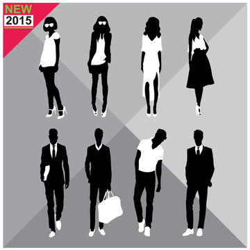 Set of men and women black silhouettes collection,editable