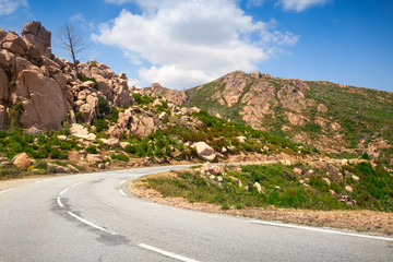 Mountain road, empty landscape of Corsica