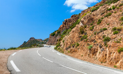 Turning mountain road, Corsica, France