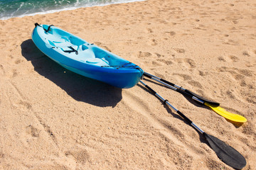 Kayak at the tropical beach. Water sport during vacation