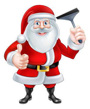 Cartoon Santa Holding a Squeegee