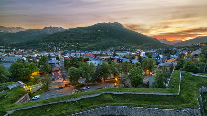 City view of the new Briancon in the blue hour