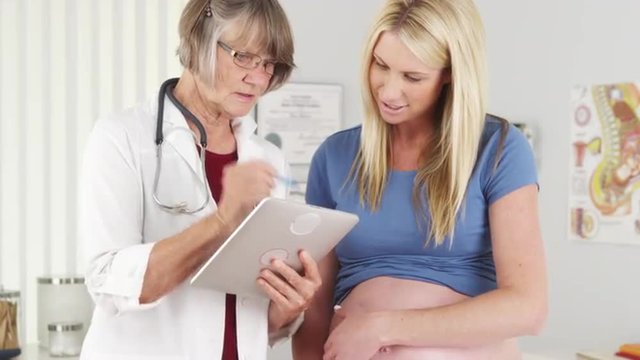 Doctor sharing her notes with pregnant patient