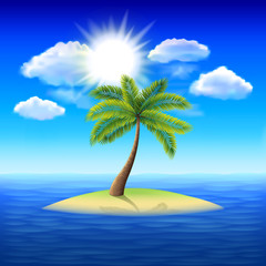 Fototapeta na wymiar Palm tree on uninhabited island vector background
