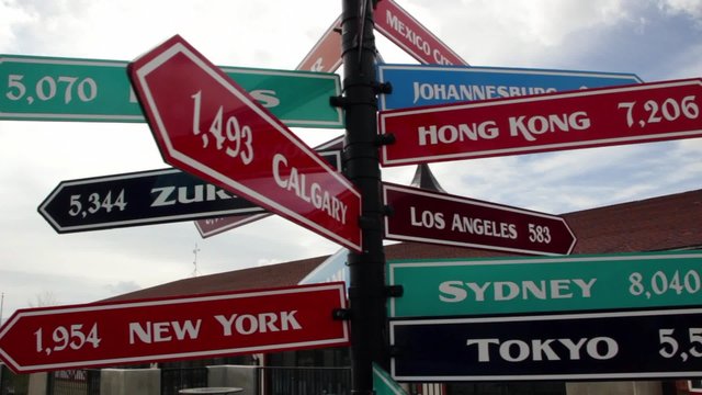 Sign post with different countries