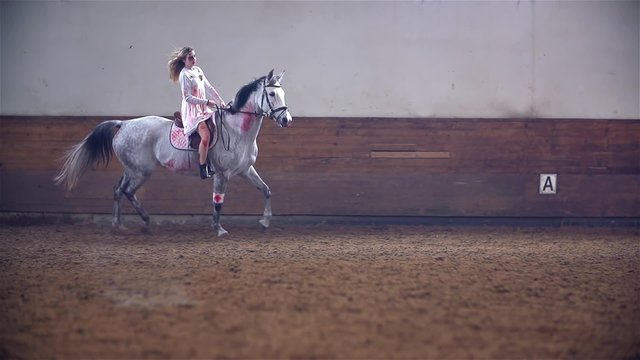 Slow Motion Bloody Princess Riding White Horse
