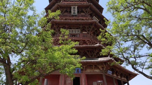 the pagoda of fogong temple at datong china with tourists