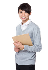 Young businessman hold with clipboard