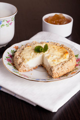 Cottage cheese cake, decorated mint
