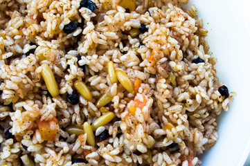 Traditional spicy food pilaf, seasoned rice