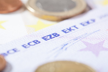 Euro closeup on German EZB abbreviation