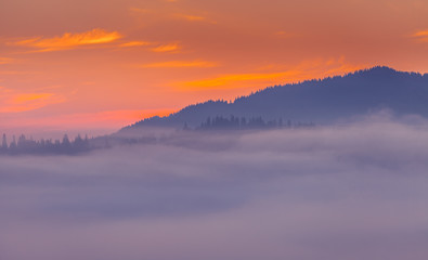 Beautiful sunrise with the morning mist