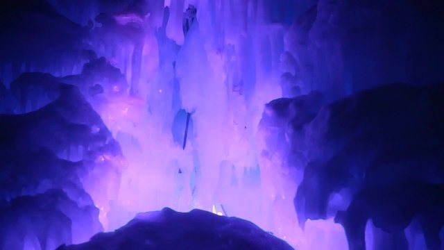 wall of frozen icicles and water
