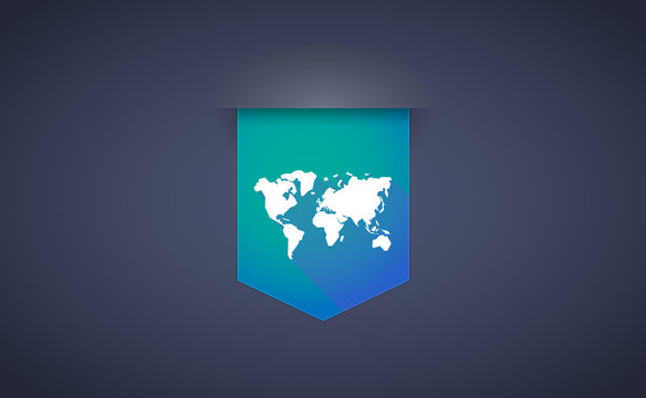 long shadow ribbon icon with a world map