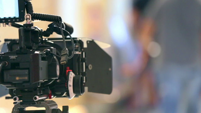Professional movie camera on film set