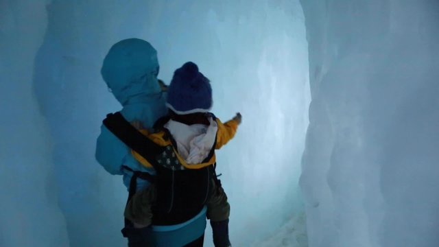 mother and her baby in an ice castle