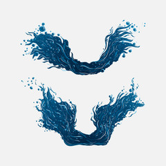 Splashing Water Wave Set. Hand drawn vector illustration
