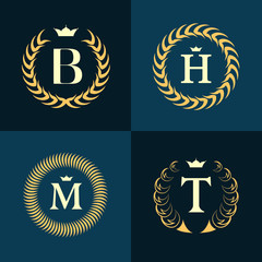 Monogram design elements, graceful template. Calligraphic elegant line art logo design. Letter emblem B, H, M, T for Royalty, business card, Boutique, Hotel, Heraldic, Jewelry. Vector illustration