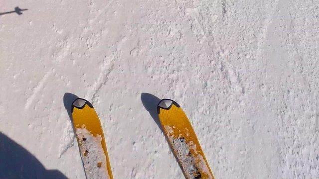 man spring skiing on mountain resort