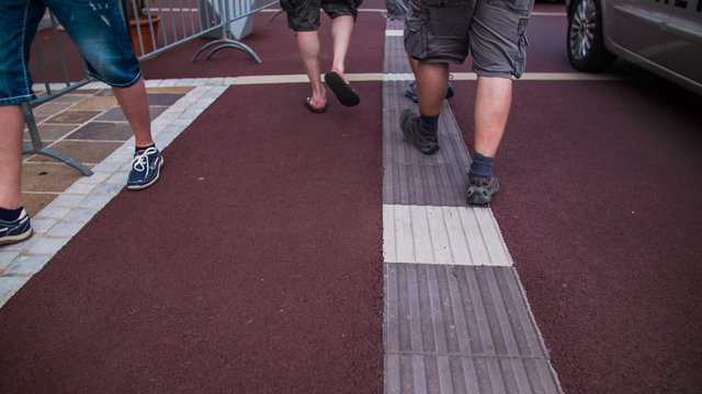 People legs walking in slow motion