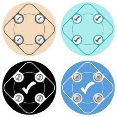 Set of four colored flat simple frames and check box