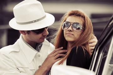Happy young fashion couple in love outdoor