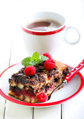 Slice of chocolate and raspberry cake