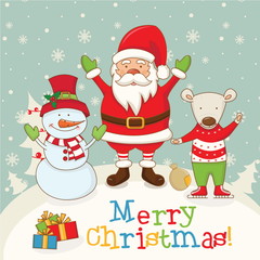 Winter landscape with Christmas motifs.Vector illustration.