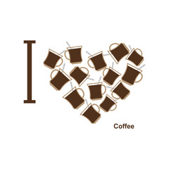 I love coffee. Symbol heart of  cups of hot coffee. Vector illus