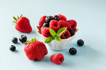 Fresh summer berries, strawberry, raspberry, blueberry