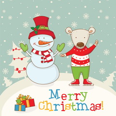 Winter landscape with Christmas motifs.Vector illustration.