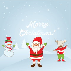 Winter landscape with Christmas motifs.Vector illustration.