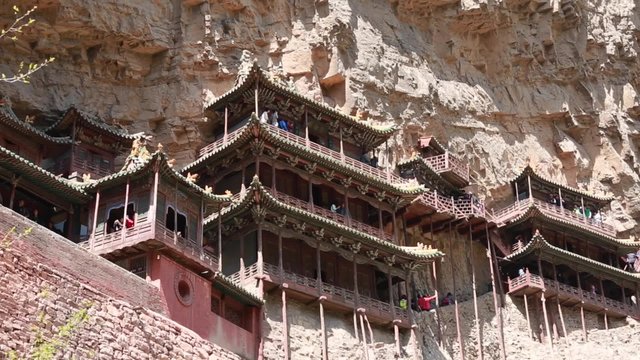 hanging temple monastery at datong china dolly shot