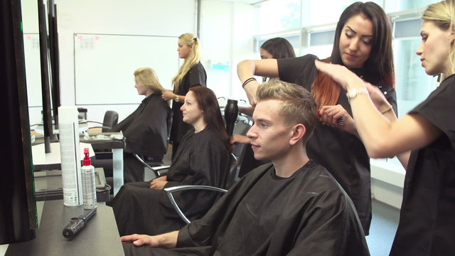 Teacher Training College Students In Hairdressing Class