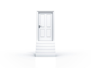 Closed door with staiway concept isolated on white background