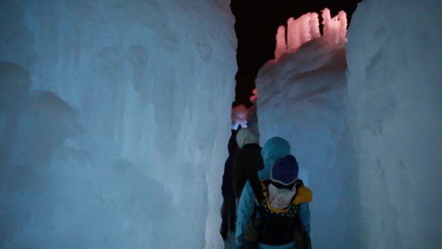 families in an ice castle