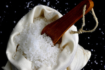 Sea salt in a burlap sack