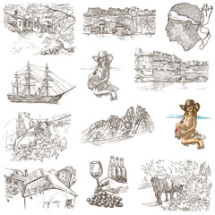 Corsica - An hand drawn collection on white - obrazy, fototapety, plakaty